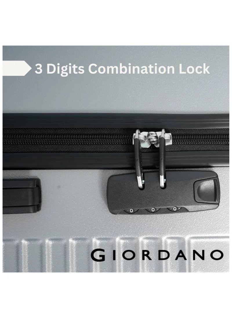 جيوردانو GIORDANO Logo Series Check-In Large Suitcase Silver, ABS Hard Shell Lightweight Durable 4 Wheels Luggage Trolley Bag 28" With Secure 3 Digit Number Lock.