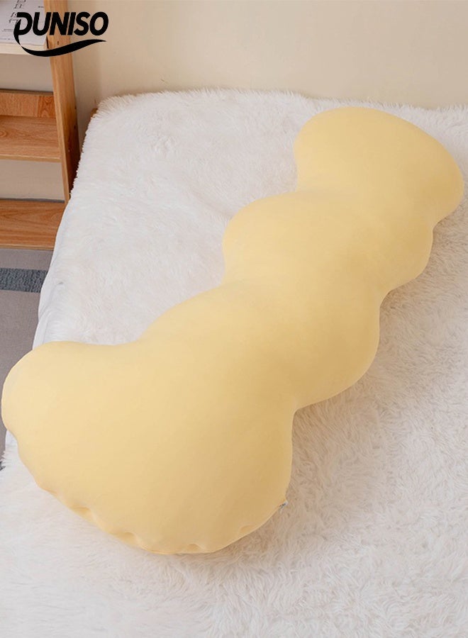 DUNISO Long Pillow Cute Body Pillow Bedside Pillow Cool Girl Sleeping Leg Pillow Washable Backrest Pillow Suitable for Sitting or Lying Down Soft Side Sleeping Pillow Suitable for Children Adults Pregnant Women Cloud Shape (Yellow) 100cm  - Image 1