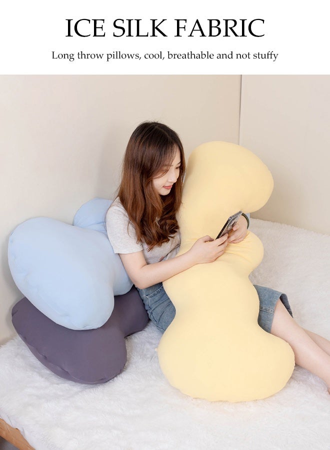DUNISO Long Pillow Cute Body Pillow Bedside Pillow Cool Girl Sleeping Leg Pillow Washable Backrest Pillow Suitable for Sitting or Lying Down Soft Side Sleeping Pillow Suitable for Children Adults Pregnant Women Cloud Shape (Yellow) 100cm  - Image 3
