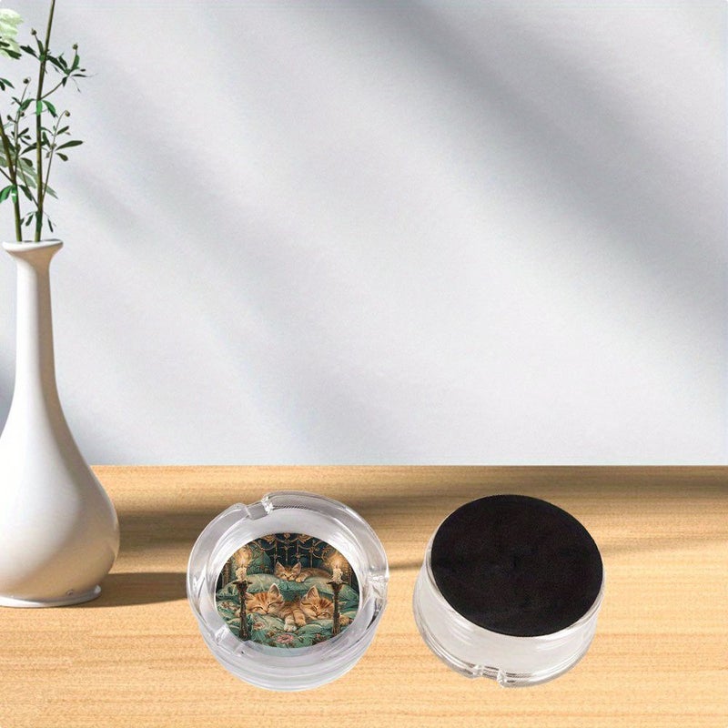 1 Round Cute Sleeping Cat Pattern Ashtray Non Slip Base Home Office Bar Decor Floral Bed Scene Design Unique Gift For Cat Lovers Unisex Exquisite Craftsmanship - Image 3