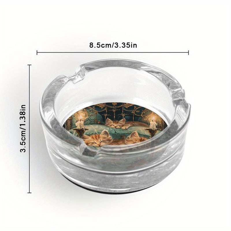 1 Round Cute Sleeping Cat Pattern Ashtray Non Slip Base Home Office Bar Decor Floral Bed Scene Design Unique Gift For Cat Lovers Unisex Exquisite Craftsmanship - Image 1