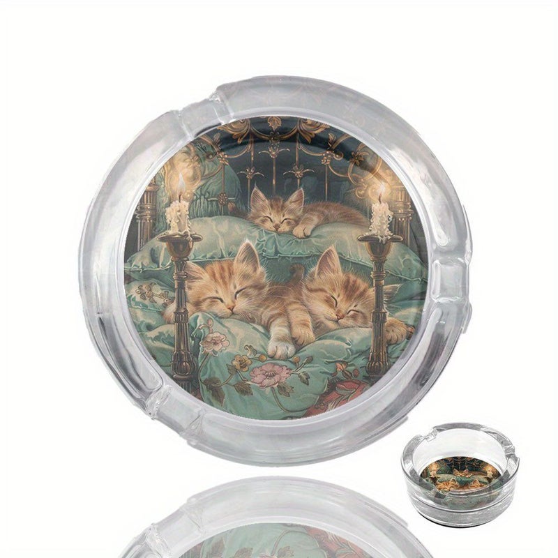 1 Round Cute Sleeping Cat Pattern Ashtray Non Slip Base Home Office Bar Decor Floral Bed Scene Design Unique Gift For Cat Lovers Unisex Exquisite Craftsmanship - Image 4