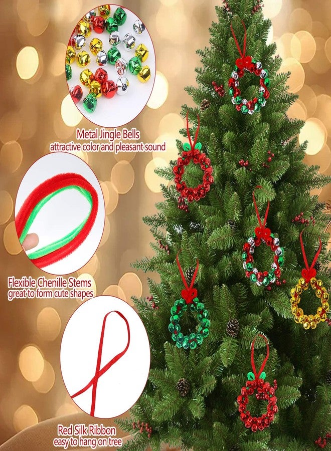 YBB 320Pcs Jingle Bell Wreath Ornaments Kit, 0.59inch Christmas Crisp Sound Bells for Craft with 20 Chenille Stems and Red Ribbon for Christmas Tree Party Decorations Kids DIY Crafts (Set of 10) - Image 4