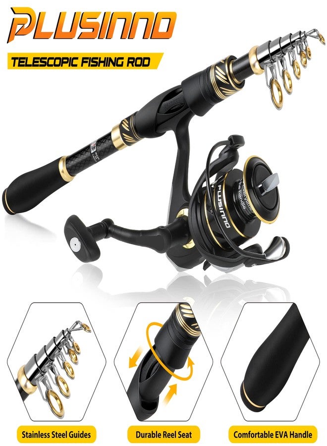 PLUSINNO Fishing Pole, Fishing Rod and Reel Combo,Telescopic Fishing Rod Kit with Spinning Reel, Collapsible Portable Fishing Pole with Carrier Bag for Freshwater Saltwater Fishing Gifts for Men Women - Image 2