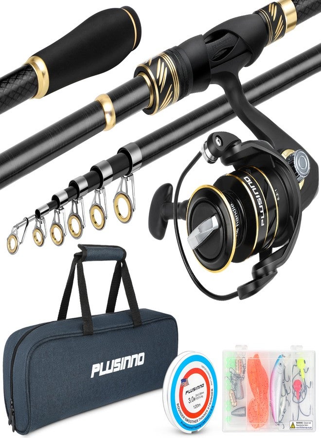 PLUSINNO Fishing Pole, Fishing Rod and Reel Combo,Telescopic Fishing Rod Kit with Spinning Reel, Collapsible Portable Fishing Pole with Carrier Bag for Freshwater Saltwater Fishing Gifts for Men Women - Image 1