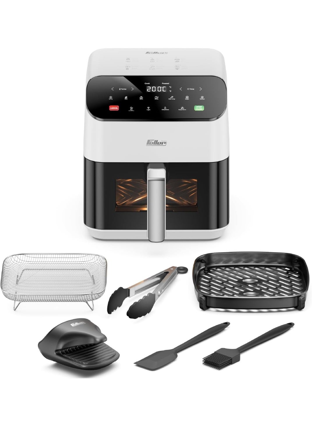 Feller Germany Air Fryer 1600 W, Large 5.5L Cap., Xcyclone-Tech, 4x Non-Stick Ceramic Coating,10 Cooking Functions, Touch Panel, Cool-Touch+Interior Lightning, AFR550 (White)
