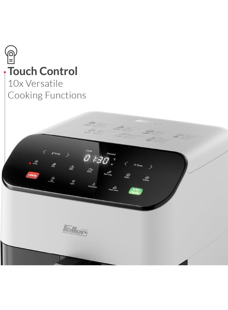 Feller Germany Air Fryer 1600 W, Large 5.5L Cap., Xcyclone-Tech, 4x Non-Stick Ceramic Coating,10 Cooking Functions, Touch Panel, Cool-Touch+Interior Lightning, AFR550 (White) - Image 3