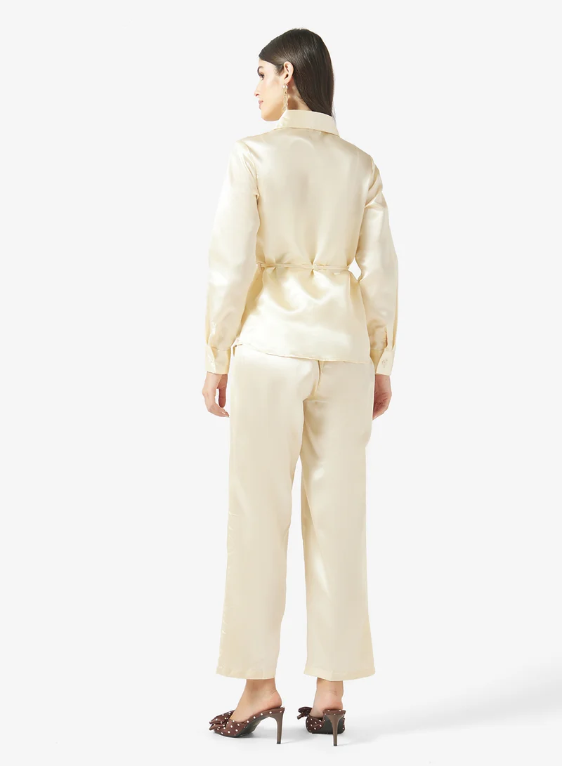 Fyor HIGH NECK RUCHED SATIN CO-ORD SET