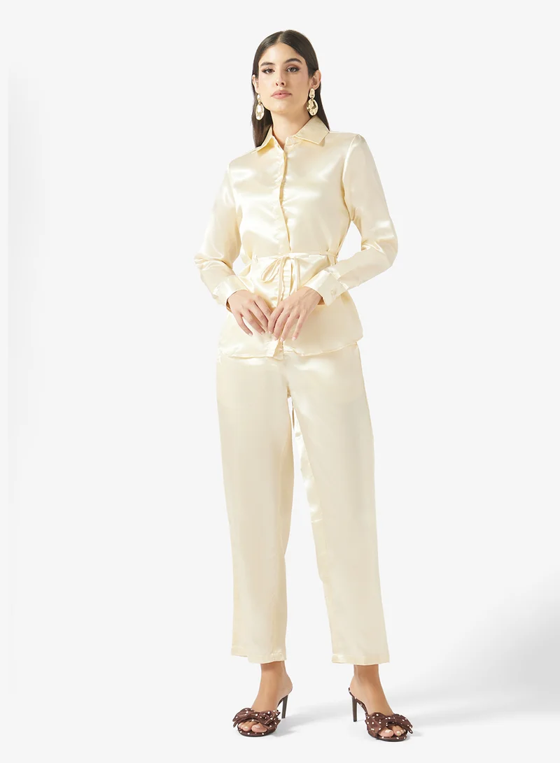 Fyor HIGH NECK RUCHED SATIN CO-ORD SET