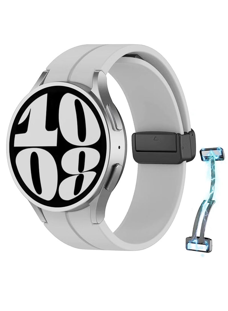 Magnetic Band for Samsung Galaxy Watch 6 Classic 47mm 43mm/5 Pro 45mm/Watch 7 FE 6 5 4 44mm 40mm/4 Classic 46mm 42mm,Silicone Strap for Samsung Watch 5 Pro 45mm,Grey - Image 1