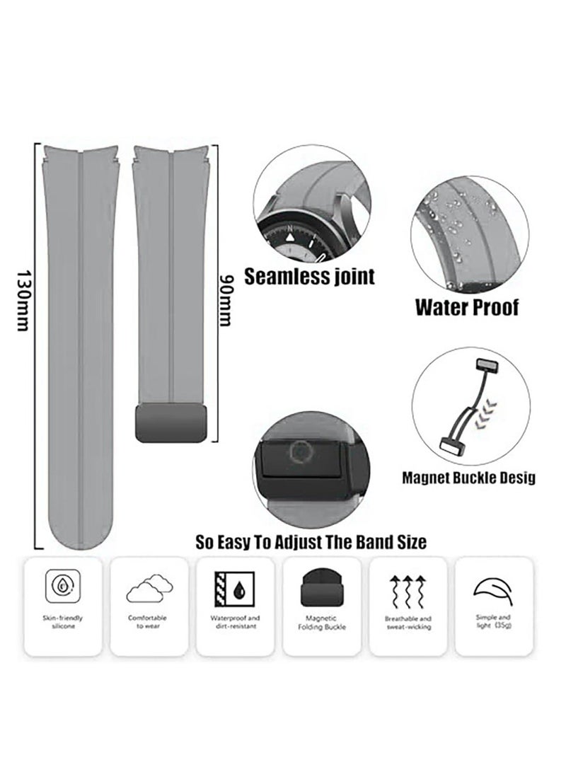 Magnetic Band for Samsung Galaxy Watch 6 Classic 47mm 43mm/5 Pro 45mm/Watch 7 FE 6 5 4 44mm 40mm/4 Classic 46mm 42mm,Silicone Strap for Samsung Watch 5 Pro 45mm,Grey - Image 2