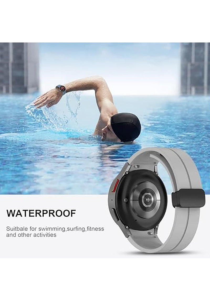 Magnetic Band for Samsung Galaxy Watch 6 Classic 47mm 43mm/5 Pro 45mm/Watch 7 FE 6 5 4 44mm 40mm/4 Classic 46mm 42mm,Silicone Strap for Samsung Watch 5 Pro 45mm,Grey - Image 4