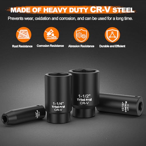 Trivd Frol SAE Impact Socket Set - 1/2" Drive, 19pc Deep Socket Set 3/8" to 1-1/2", Cr-V Steel, Double Lock Case - Image 2