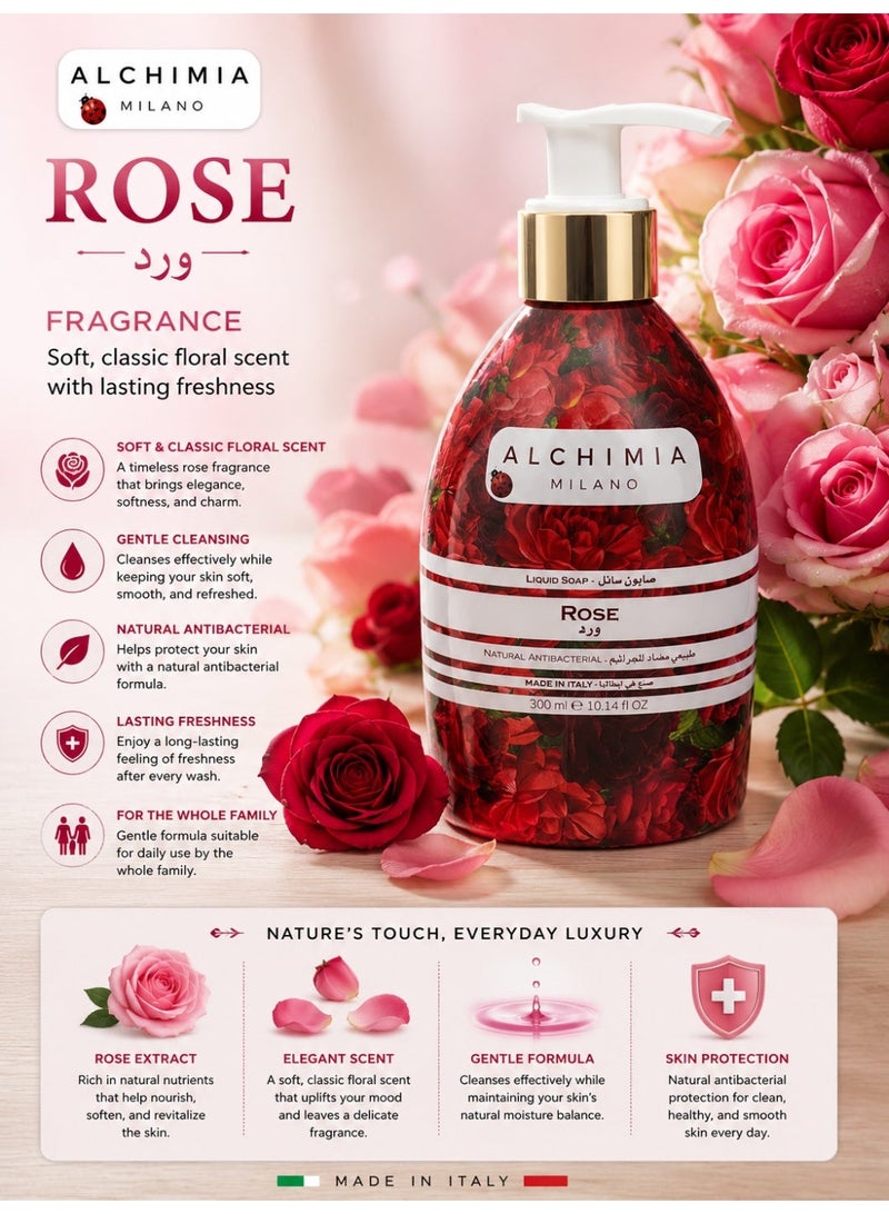 Alchimia Natural Antibacterial Liquid Soap Rose 300ML| Gentle Protection with Timeless Floral Freshness | Hand Wash | Germ Protection & Deep Cleansing | Moisturizing Formula - Image 3