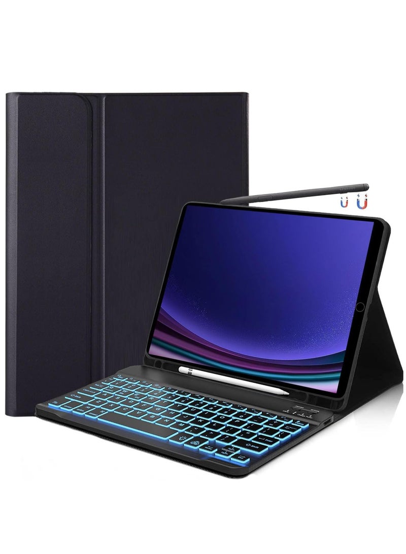 SOLARAE حافظة لوحة مفاتيح لجهاز سامسونج جالكسي تاب S9 بلس S9+ 12.4 بوصة 2023 (SM-X810/X816B/X818U) مع حامل قلم S Pen، حافظة لوحة مفاتيح بلوتوث قابلة للفصل، غطاء رفيع لاسلكي، أسود - Image 1