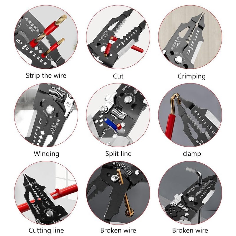 Soaex Wire Stripper and Cutter Pliers Tools For Electricians 28 in 1 Multifunctional Wire and Cable Stripping Cutting Winding Crimping Precision Stainless Stee Hand Tool new 2 Black - Image 4
