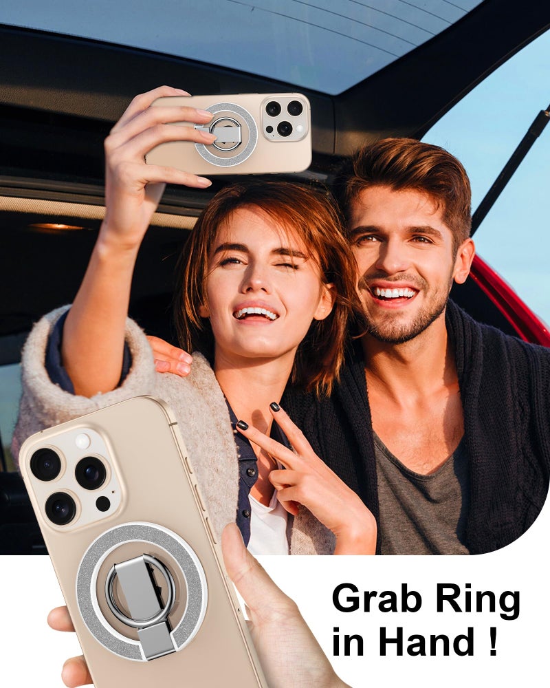 AILKIN Magnetic Phone Stand with Ring Holder for iPhone 17e, MagSafe Finger Ring Magnet Grip, Adjustable Kickstand Loop for Phone Case, iPhone 17 Pro Stand Grip, Samsung Holder Kickstand-Silver Bling - Image 2
