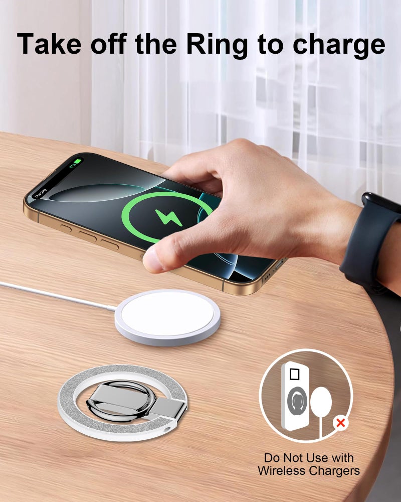 AILKIN Magnetic Phone Stand with Ring Holder for iPhone 17e, MagSafe Finger Ring Magnet Grip, Adjustable Kickstand Loop for Phone Case, iPhone 17 Pro Stand Grip, Samsung Holder Kickstand-Silver Bling - Image 4