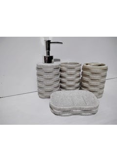 TOTO DEALS TOTO DEALS Premium Stone Design Bathroom Sanitary Sand Standard Bath Accessories Set of 4 Items  - Image 4