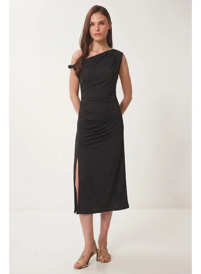 لوفلي اسطنبول فستان صيفي صنّاد رملّي متجعد LFW0021 أسود.