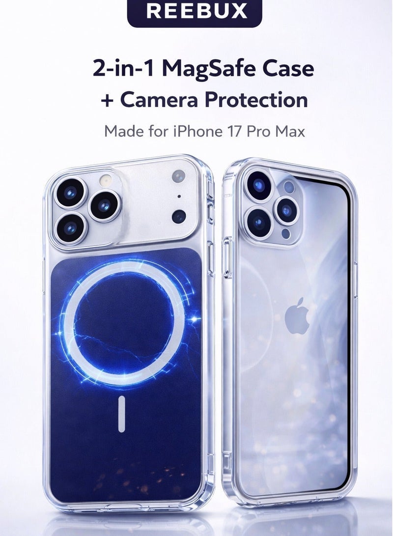 Reebux iPhone 17 Pro Max 2-in-1 Case with Camera Protection Frame, MagSafe Compatible, Strong Magnet, Military-Grade, Wear-Resistant Cover - Image 5