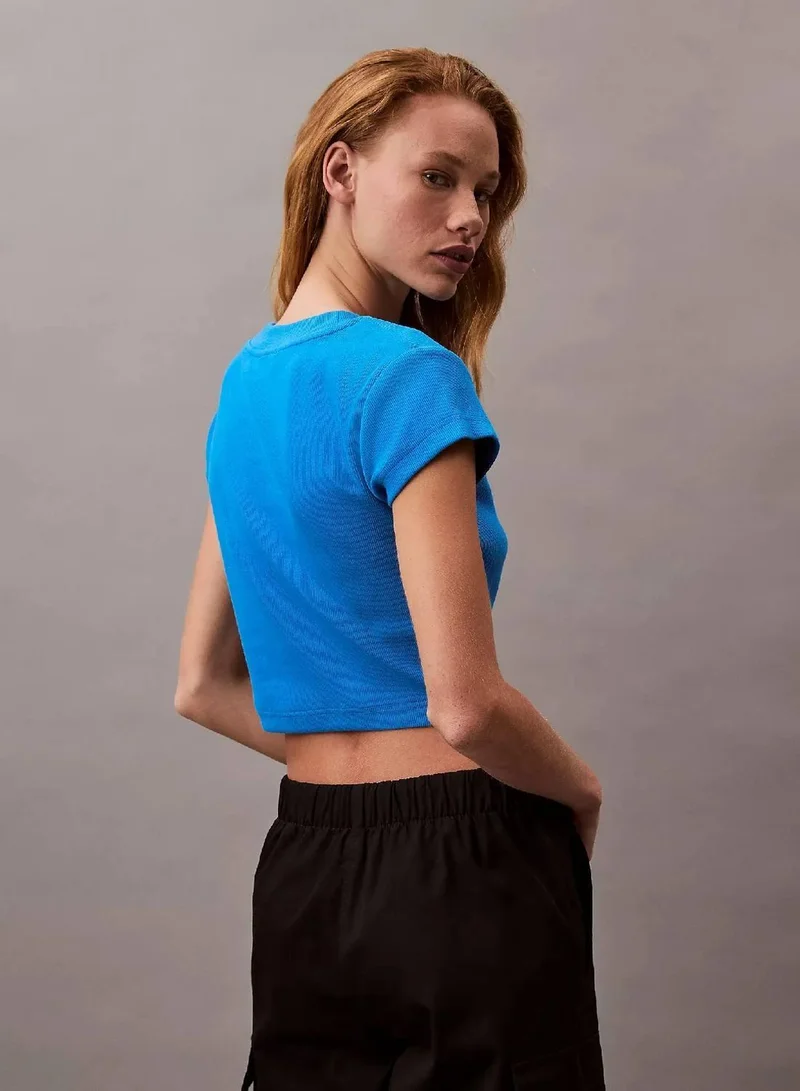 Calvin Klein Jeans French Blue Slim Cropped Monogram T-Shirt for Women | Best Price UAE