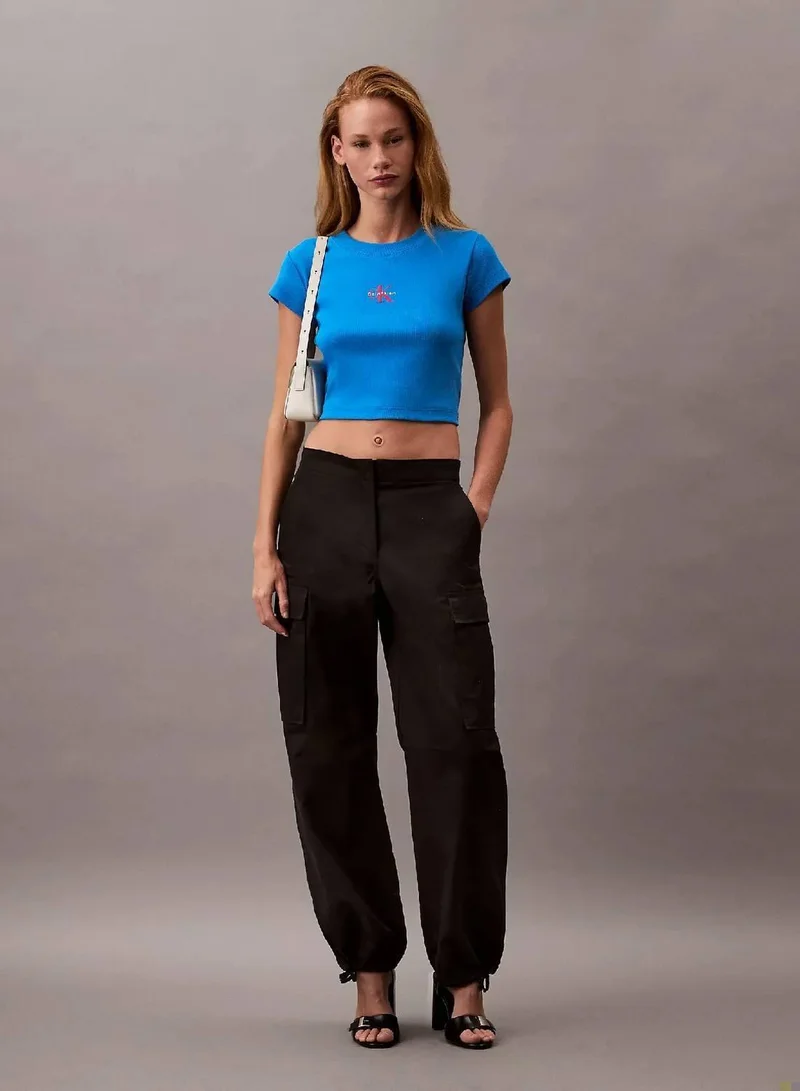 Calvin Klein Jeans French Blue Slim Cropped Monogram T-Shirt for Women | Best Price UAE