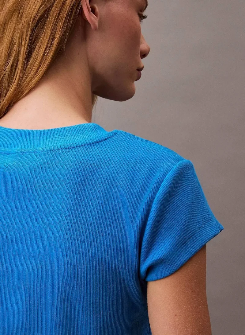 Calvin Klein Jeans French Blue Slim Cropped Monogram T-Shirt for Women | Best Price UAE