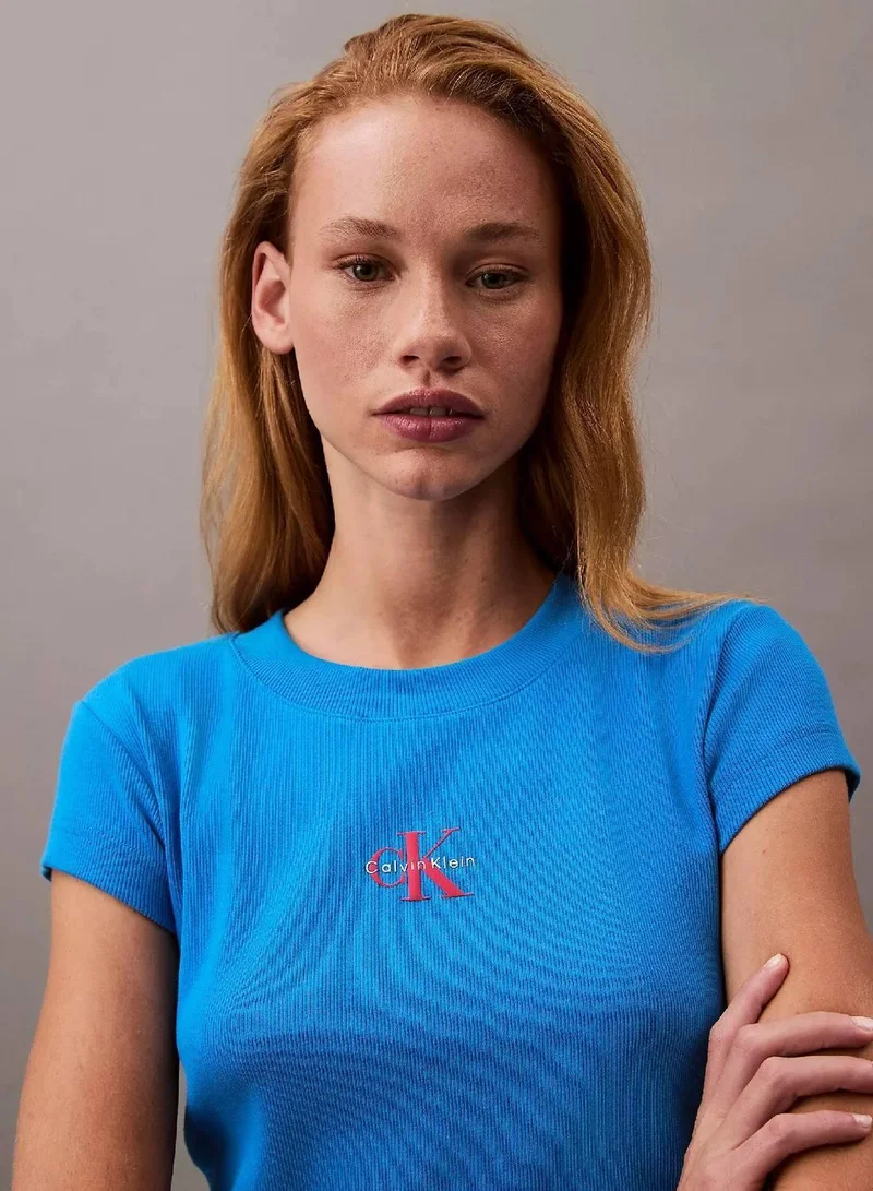 Calvin Klein Jeans French Blue Slim Cropped Monogram T-Shirt for Women | Best Price UAE