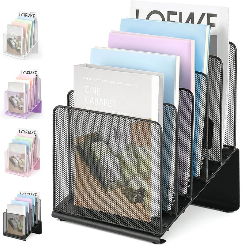 LEKETREE File Organizer for Desk, File Folder Organizer with 5-Section Vertical Rack, Suitable for Home Office Document Organization and Storage(Black) - Image 1