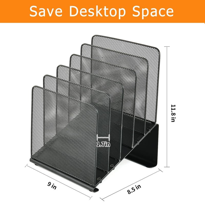 LEKETREE File Organizer for Desk, File Folder Organizer with 5-Section Vertical Rack, Suitable for Home Office Document Organization and Storage(Black) - Image 3