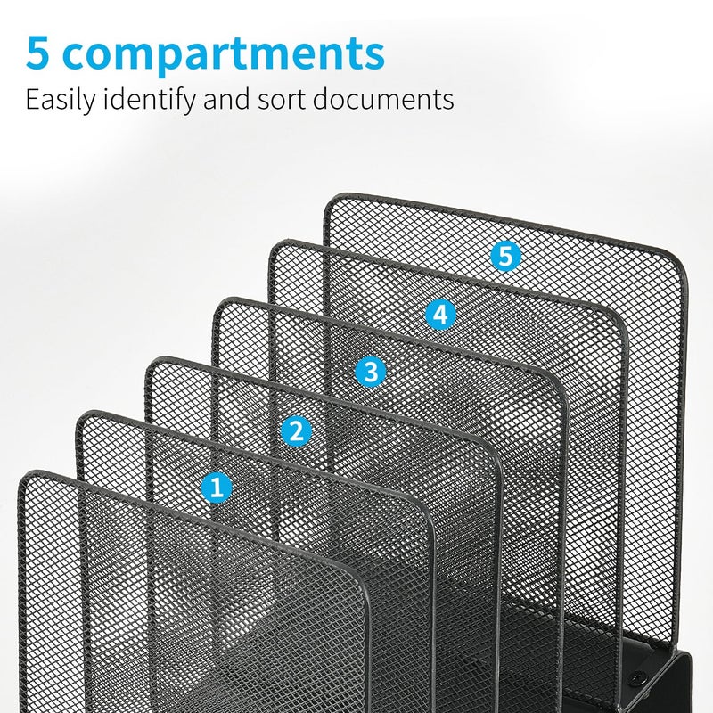 LEKETREE File Organizer for Desk, File Folder Organizer with 5-Section Vertical Rack, Suitable for Home Office Document Organization and Storage(Black) - Image 5