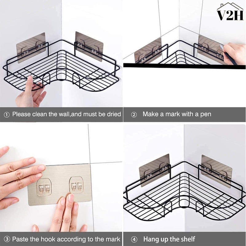 V2H Multipurpose Bathroom/Kitchen Corner Storage Organizer Wall Mounted Rack Shelf Shower Caddy (No Drilling - Shelf Adhesive) Bathroom Accessories Storage Rack(Set of 1) - Image 5