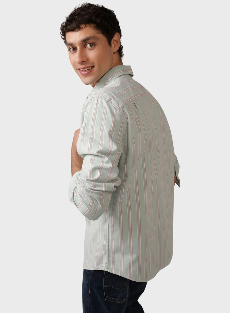 American Eagle Embroidered Logo Stripe Slim Fit Shirt
