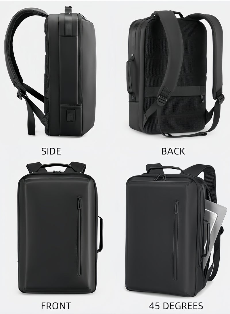 التمريض الجوي حقيبة ظهر لابتوب مقاومة للماء 15.6 بوصة مع منفذ شحن USB - حقيبة سفر للأعمال نحيفة تفتح بزاوية 180 درجة وجيب مضاد للسرقة - حقيبة نهارية مقاومة للاهتراء سعة 23 لتر للرجال (أسود) - Image 2