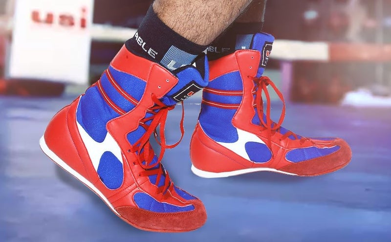 USI Nylon/Suede Red and Blue Boxing Boots -7 - Image 4