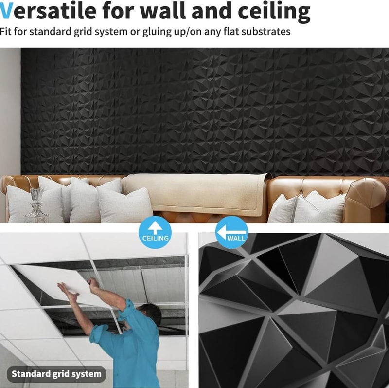 Decorative 3D Wall Panels in Diamond Design, PVC 3D Wall Panel Diamond, for Interior Decor (Black, 30 * 30cm, 10Pcs) - Image 5