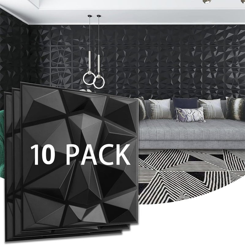 Decorative 3D Wall Panels in Diamond Design, PVC 3D Wall Panel Diamond, for Interior Decor (Black, 30 * 30cm, 10Pcs) - Image 1