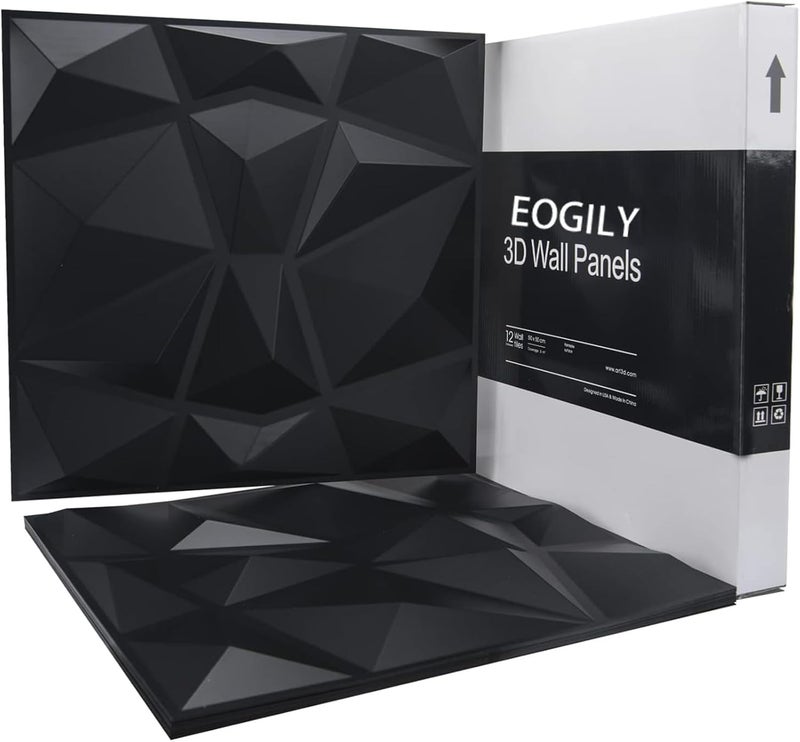 Decorative 3D Wall Panels in Diamond Design, PVC 3D Wall Panel Diamond, for Interior Decor (Black, 30 * 30cm, 10Pcs) - Image 4