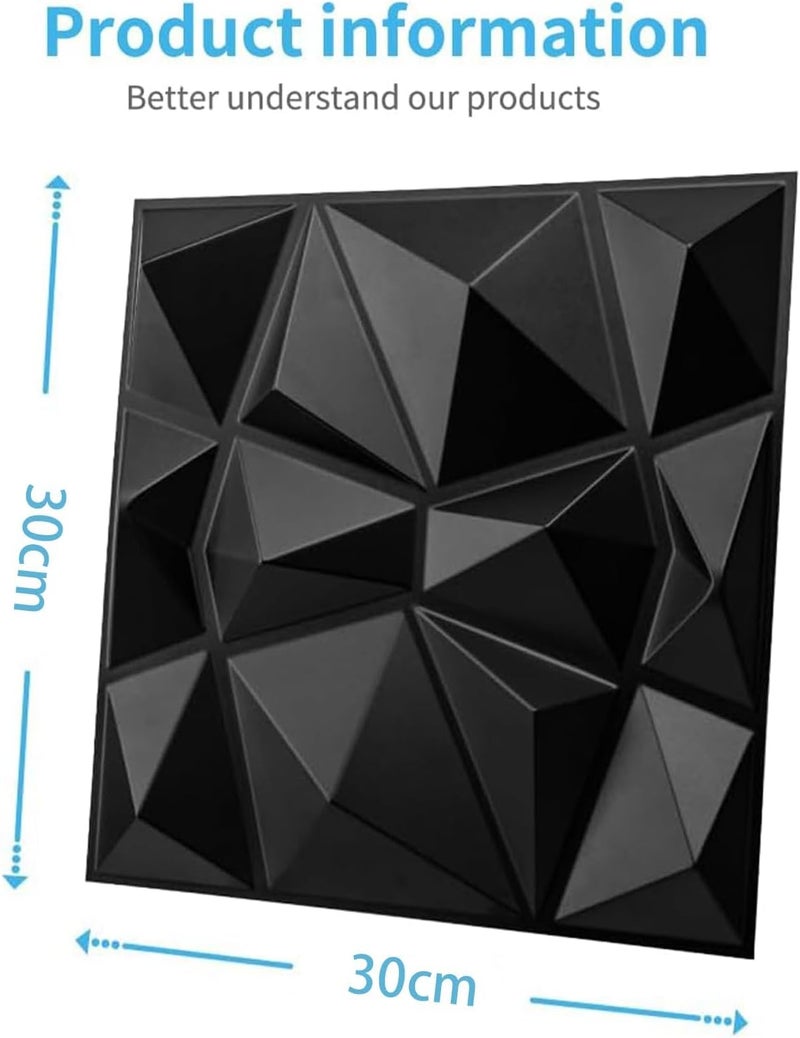 Decorative 3D Wall Panels in Diamond Design, PVC 3D Wall Panel Diamond, for Interior Decor (Black, 30 * 30cm, 10Pcs) - Image 2