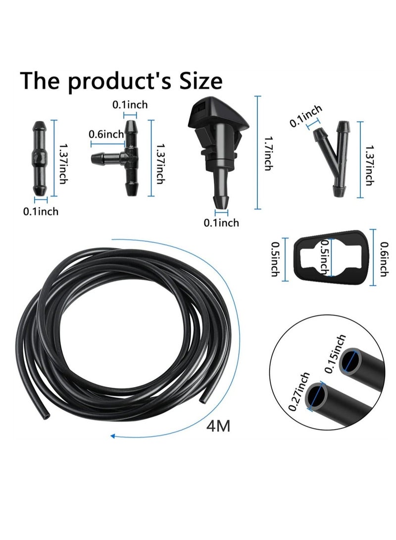 Generic Windshield Washer Nozzles Replacement Kit for Chrysler Dodge Ram Windshield Washer Nozzle Hose Kit with 157-Inch Windshield Fluid Hose 2 Sprayer Nozzels with Gaskets 6 Hose Connector  - Image 2