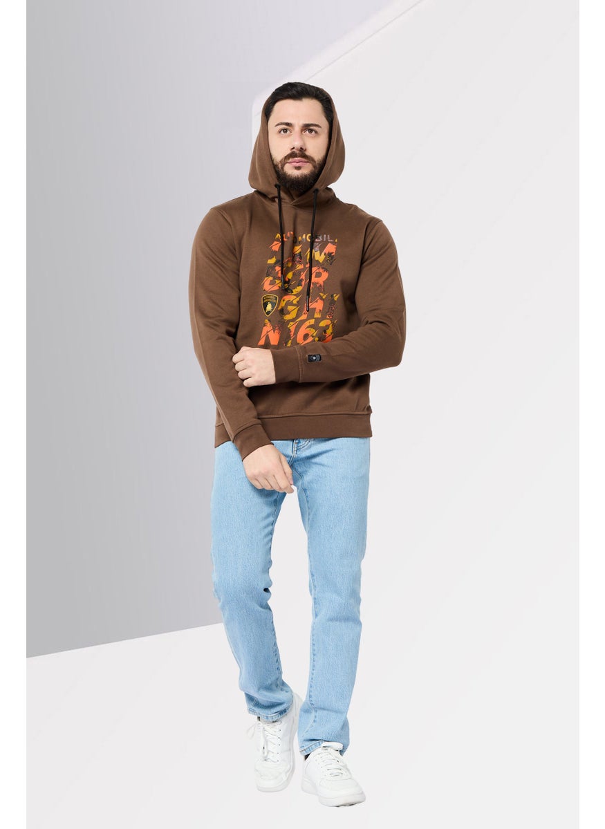 LAMBORGHINI - Men Graphic Print Long Sleeves Hoodie, Dark Brown - Image 1