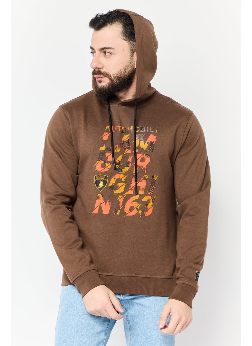 LAMBORGHINI - Men Graphic Print Long Sleeves Hoodie, Dark Brown - Image 1