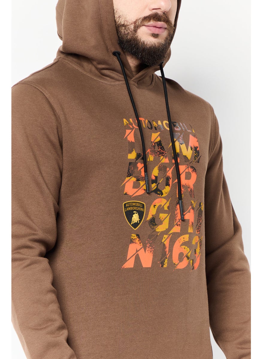 LAMBORGHINI - Men Graphic Print Long Sleeves Hoodie, Dark Brown - Image 1