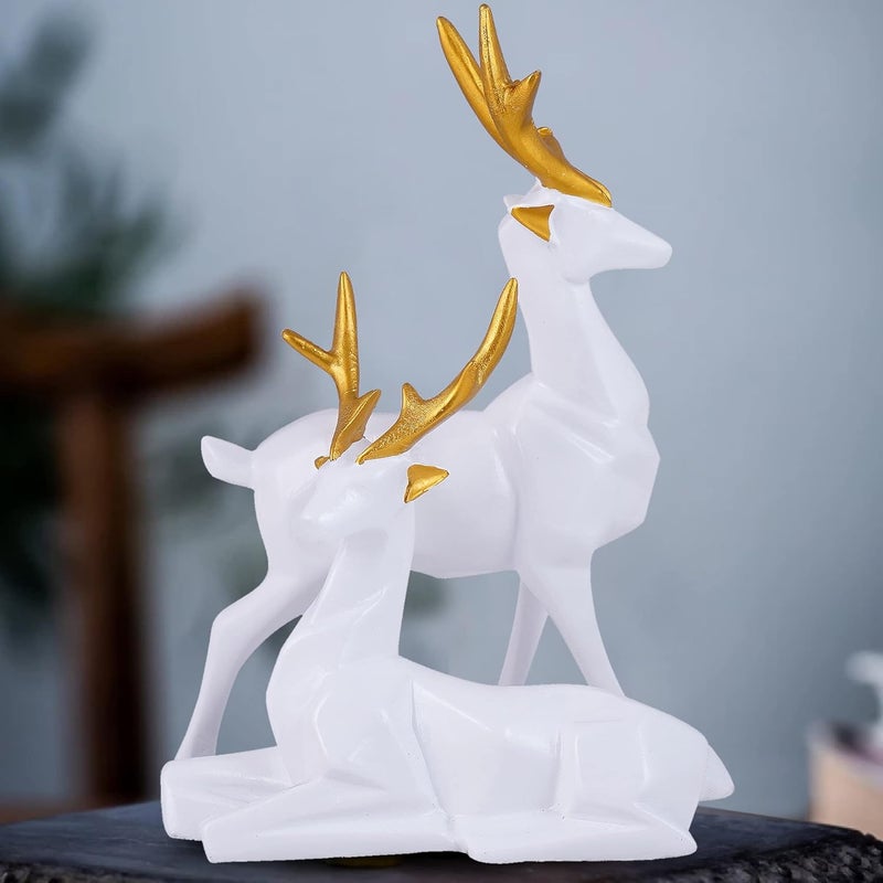 ZART Deer Showpiece for Home Decor Showpiece Hiran Statue for Office Table Decoative Figurines Set of 2 White