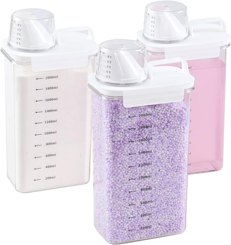 Ponpong 3 Packs Plastic Liquid Laundry Detergent Dispenser, 78 Oz Laundry Detergent Dispenser for Fabric Softener, Bleach, Powder, Beads - Image 1