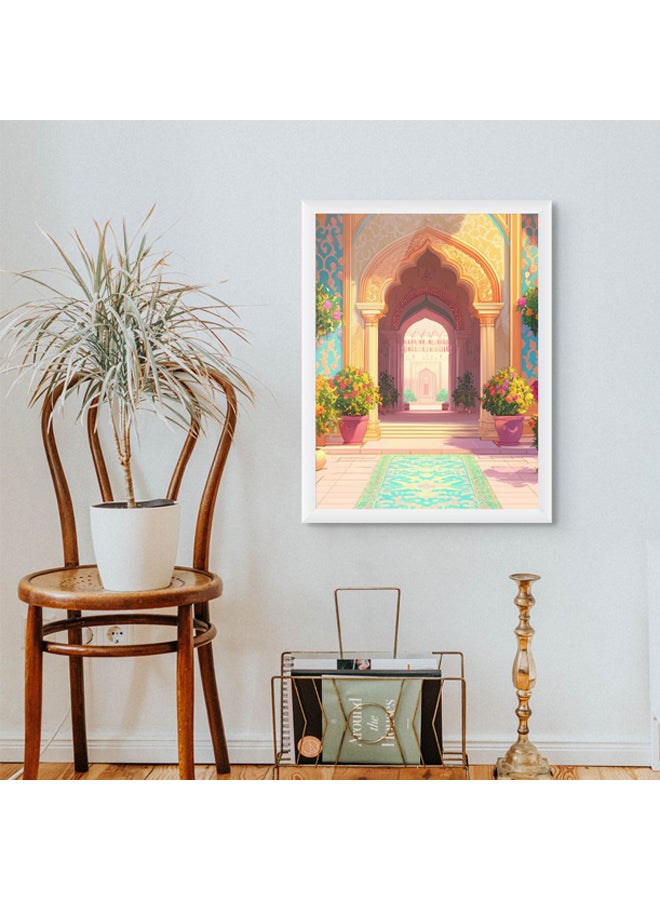 آرت دیکور  لوحة فنية مؤطرة بطباعة راقية لباب قصر هندي، بتصميم معماري راجستاني وقوس مغولي يعكس التراث الثقافي، ديكور جداري أنيق للاستوديو أو المنزل أو غرفة المعيشة أو النوم أو المكتب أو الفندق. - Image 2