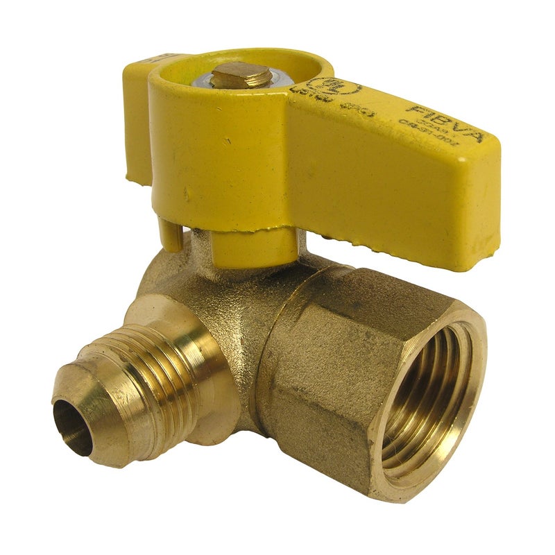 LASCO 101615 Angle Gas Ball Valve with 38Inch Flare and 12Inch Female Pipe Inlet Brass