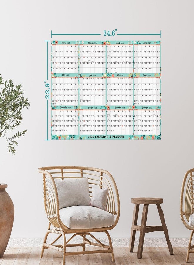 Feteulo 2026 Yearly Wall Calendar - Dry Erase Calendar, Erasable Wall Calendar 2026, JAN 2026 - DEC 2026, 12 Months Yearly Calendar, 34.8'' × 22.8'', 2-Sided Erasable with 8 Round Stickers - Image 4