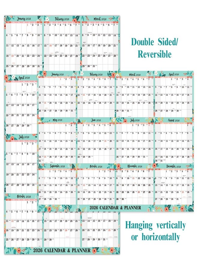 Feteulo 2026 Yearly Wall Calendar - Dry Erase Calendar, Erasable Wall Calendar 2026, JAN 2026 - DEC 2026, 12 Months Yearly Calendar, 34.8'' × 22.8'', 2-Sided Erasable with 8 Round Stickers - Image 1
